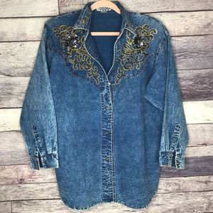 ▪️Pretty Bleu▪️Vintage Embellished Denim Button Up